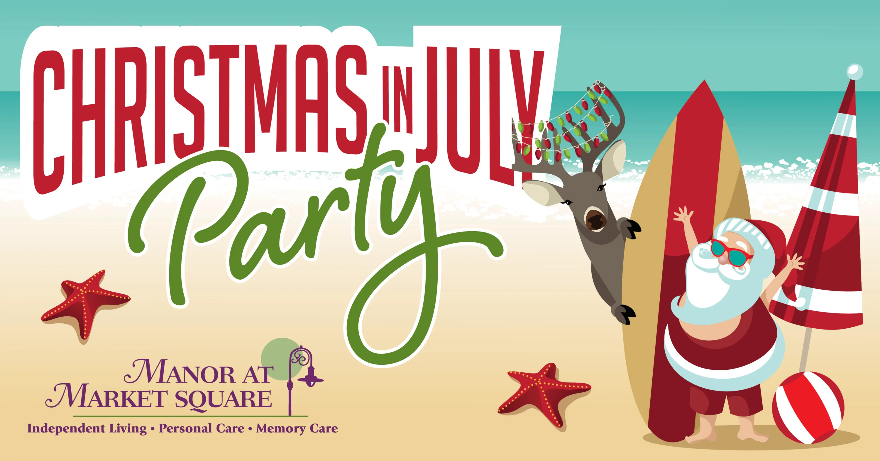 Christmas in July beach party with Santa
